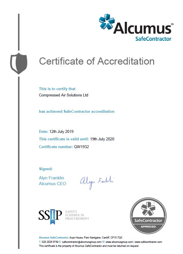 » Safe Contractor Certificate expiry 190720 Compressed Air Solutions